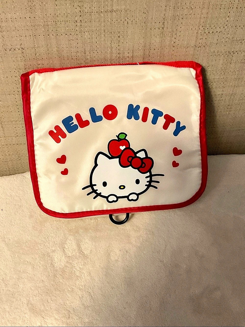 Hello Kitty Twill hook toiletry bag White & Red NWT